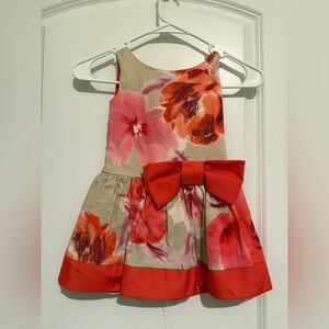 Floral Kids Dress with Bow - Red and Pink